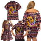 brisbane-broncos-christmas-family-matching-off-shoulder-short-dress-and-hawaiian-shirt-rugby-australia-mascot