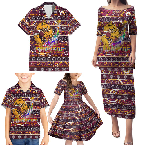 brisbane-broncos-christmas-family-matching-puletasi-dress-and-hawaiian-shirt-rugby-australia-mascot