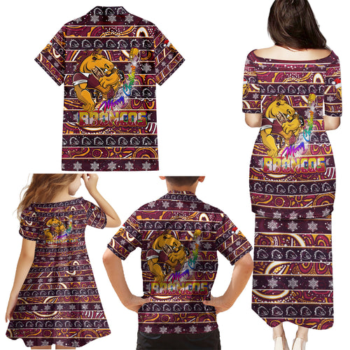 brisbane-broncos-christmas-family-matching-puletasi-dress-and-hawaiian-shirt-rugby-australia-mascot