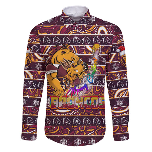 brisbane-broncos-christmas-family-matching-puletasi-dress-and-hawaiian-shirt-rugby-australia-mascot