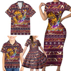 brisbane-broncos-christmas-family-matching-short-sleeve-bodycon-dress-and-hawaiian-shirt-rugby-australia-mascot