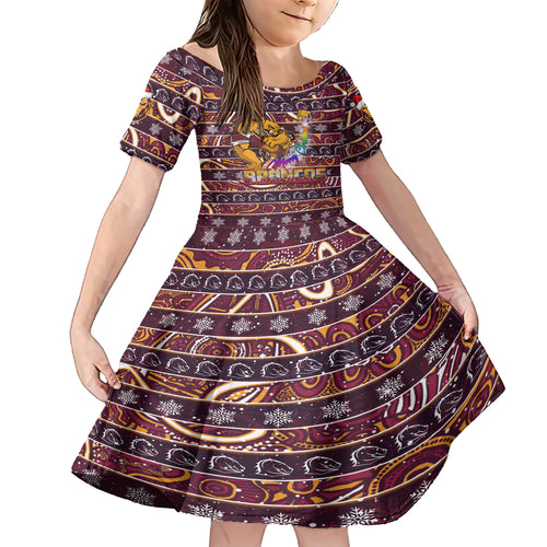 brisbane-broncos-christmas-family-matching-short-sleeve-bodycon-dress-and-hawaiian-shirt-rugby-australia-mascot