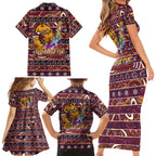 brisbane-broncos-christmas-family-matching-short-sleeve-bodycon-dress-and-hawaiian-shirt-rugby-australia-mascot