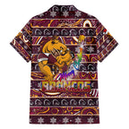 brisbane-broncos-christmas-family-matching-short-sleeve-bodycon-dress-and-hawaiian-shirt-rugby-australia-mascot