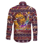 brisbane-broncos-christmas-family-matching-short-sleeve-bodycon-dress-and-hawaiian-shirt-rugby-australia-mascot
