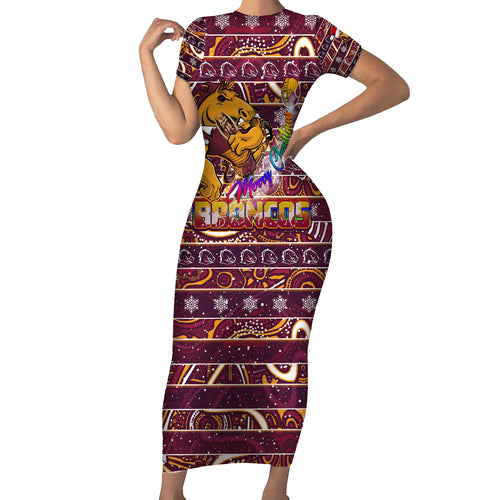 brisbane-broncos-christmas-family-matching-short-sleeve-bodycon-dress-and-hawaiian-shirt-rugby-australia-mascot