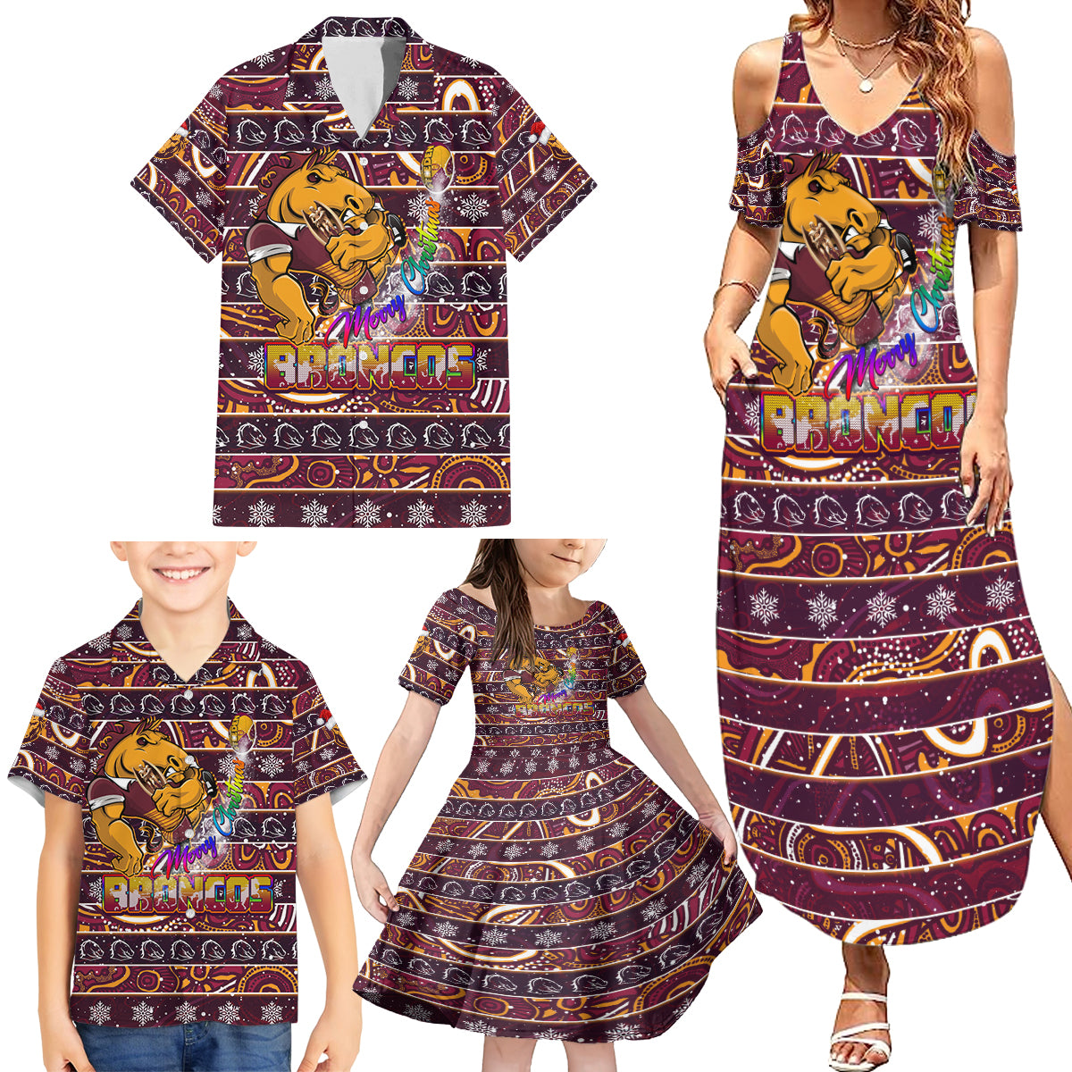 brisbane-broncos-christmas-family-matching-summer-maxi-dress-and-hawaiian-shirt-rugby-australia-mascot