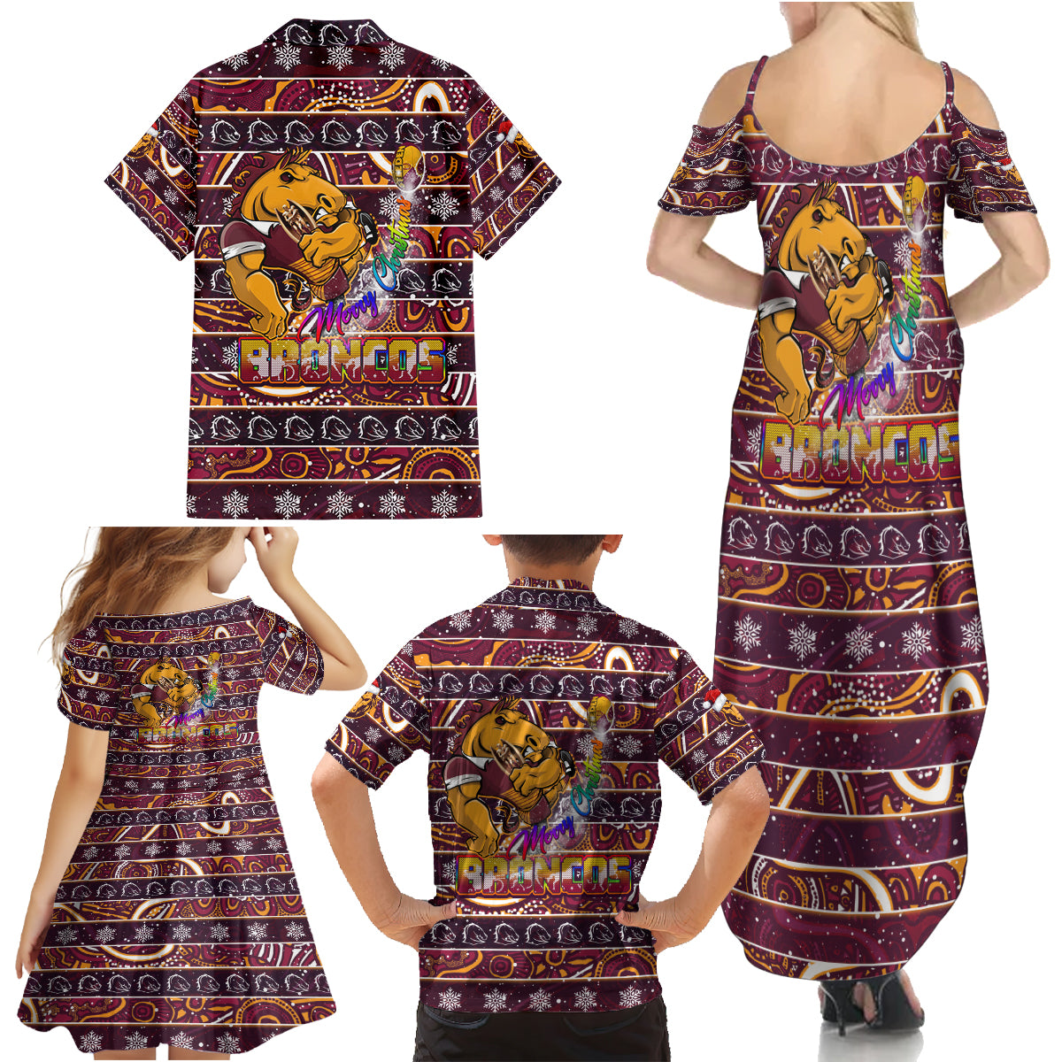 brisbane-broncos-christmas-family-matching-summer-maxi-dress-and-hawaiian-shirt-rugby-australia-mascot
