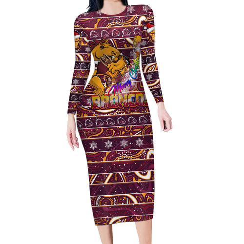brisbane-broncos-christmas-long-sleeve-bodycon-dress-rugby-australia-mascot