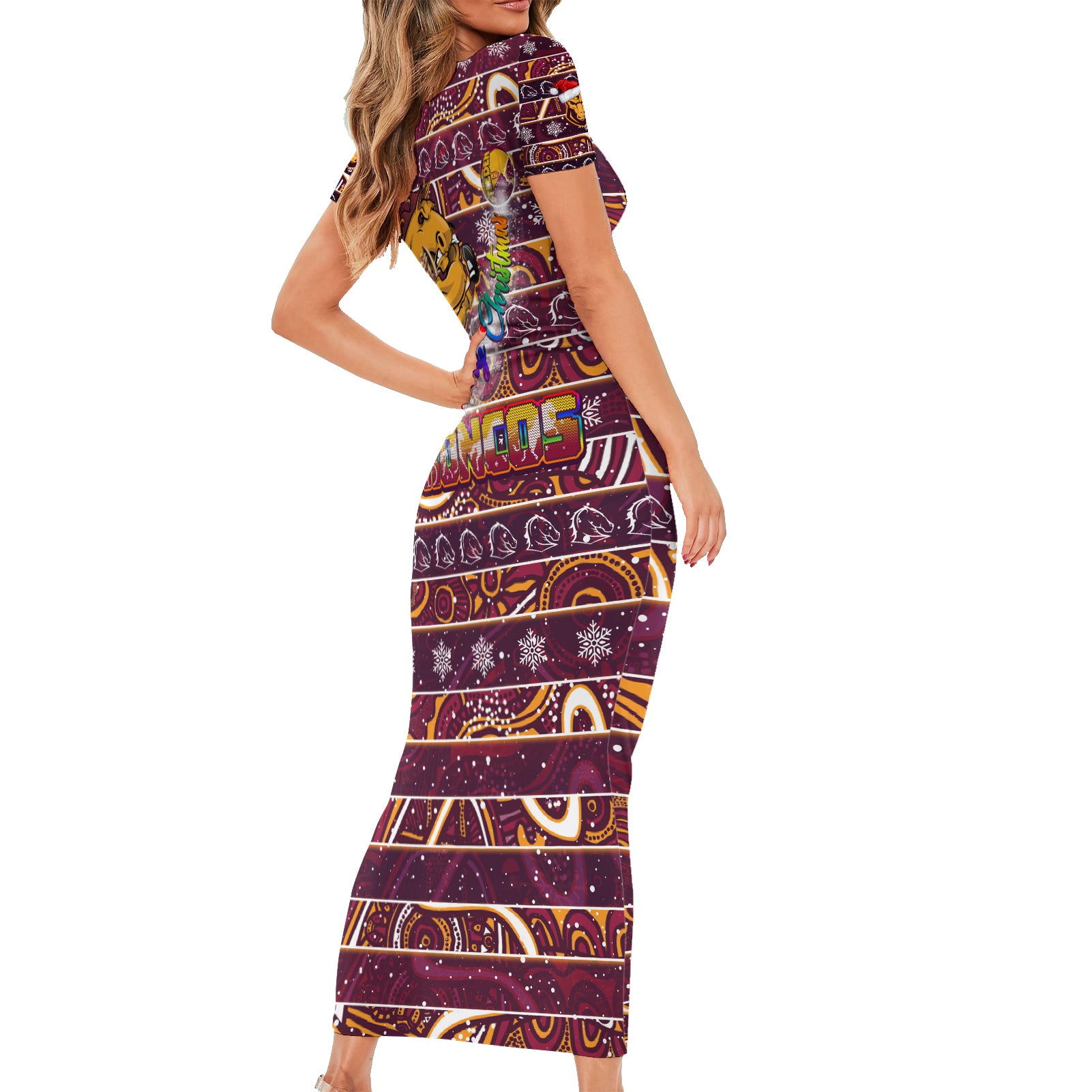 brisbane-broncos-christmas-short-sleeve-bodycon-dress-rugby-australia-mascot