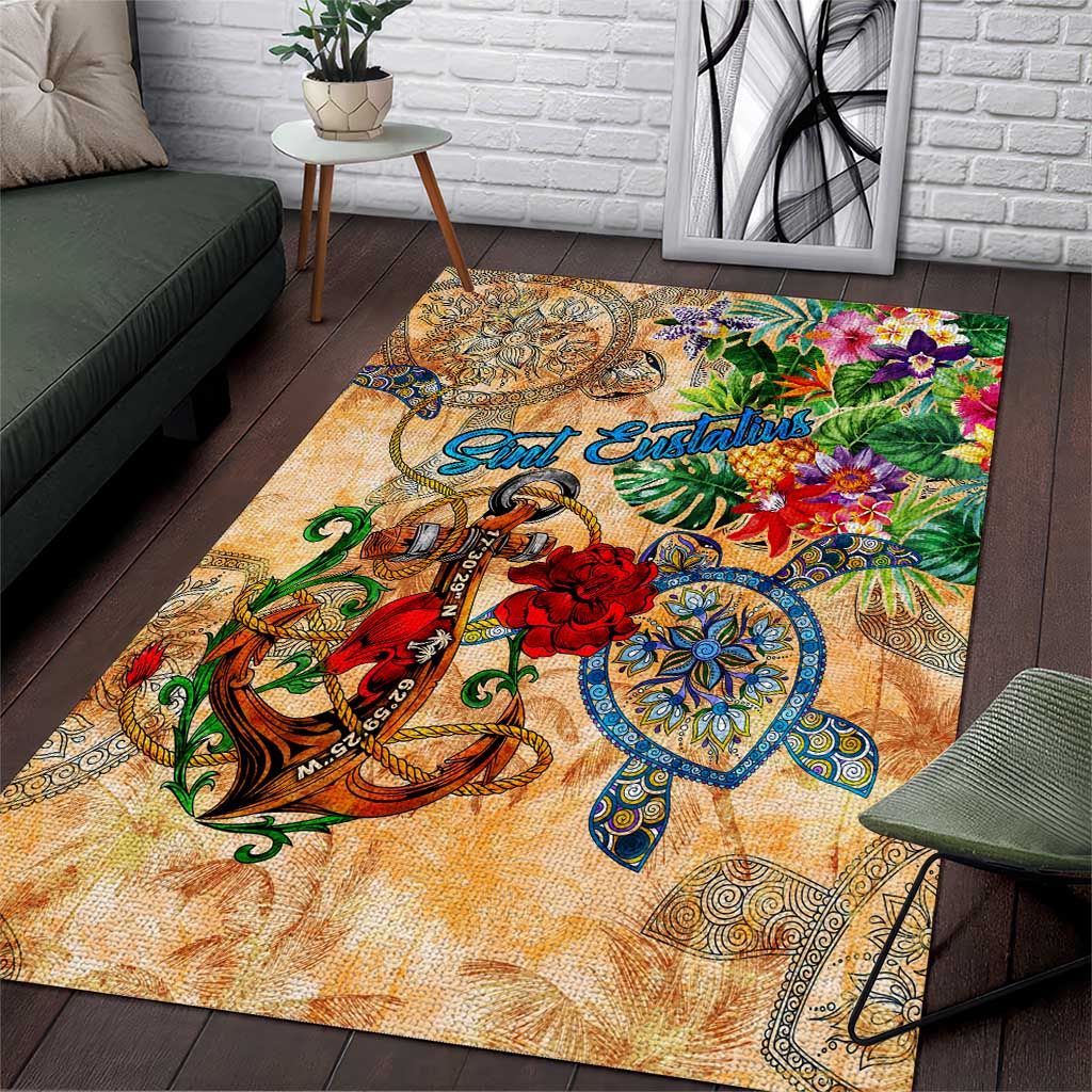 Sint Eustatius Area Rug Geographic Coordinate Anchor - Turlte Tropical
