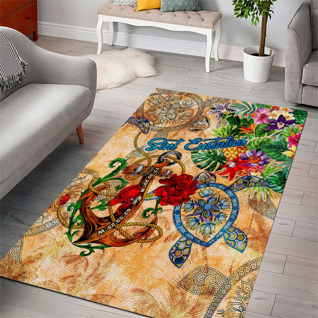 Sint Eustatius Area Rug Geographic Coordinate Anchor - Turlte Tropical