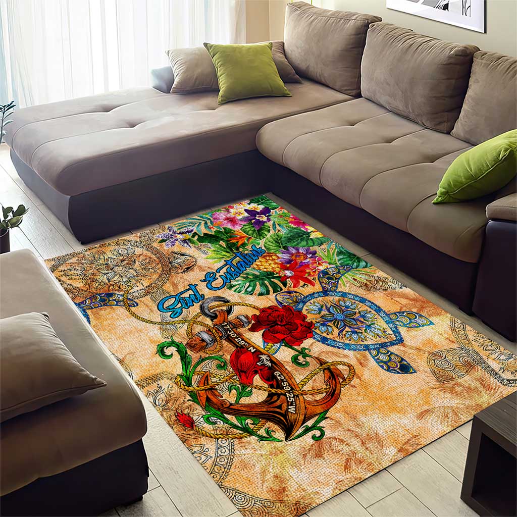 Sint Eustatius Area Rug Geographic Coordinate Anchor - Turlte Tropical