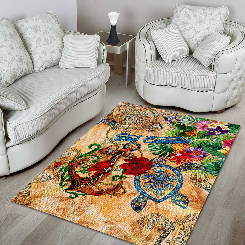 Sint Eustatius Area Rug Geographic Coordinate Anchor - Turlte Tropical