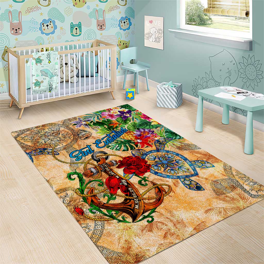 Sint Eustatius Area Rug Geographic Coordinate Anchor - Turlte Tropical