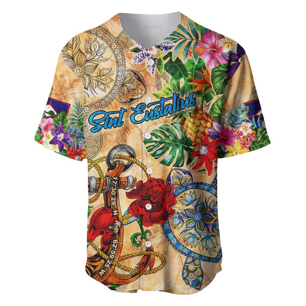 Sint Eustatius Baseball Jersey Geographic Coordinate Anchor - Turlte Tropical