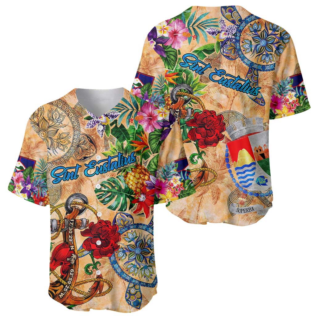Sint Eustatius Baseball Jersey Geographic Coordinate Anchor - Turlte Tropical