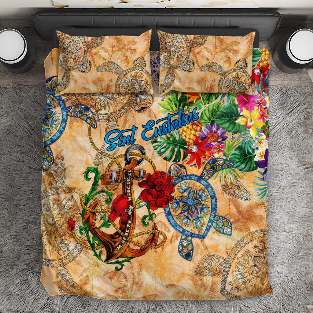 Sint Eustatius Bedding Set Geographic Coordinate Anchor - Turlte Tropical