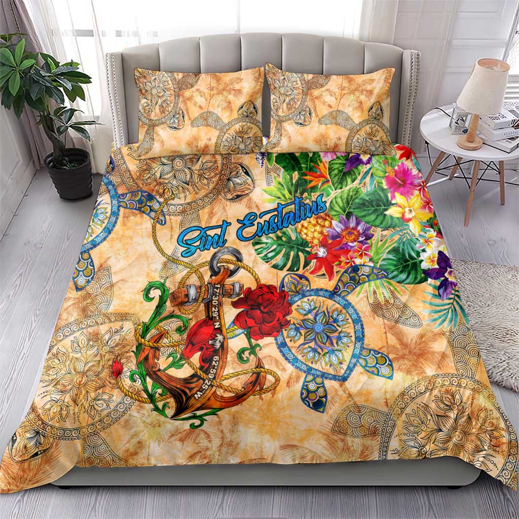 Sint Eustatius Bedding Set Geographic Coordinate Anchor - Turlte Tropical