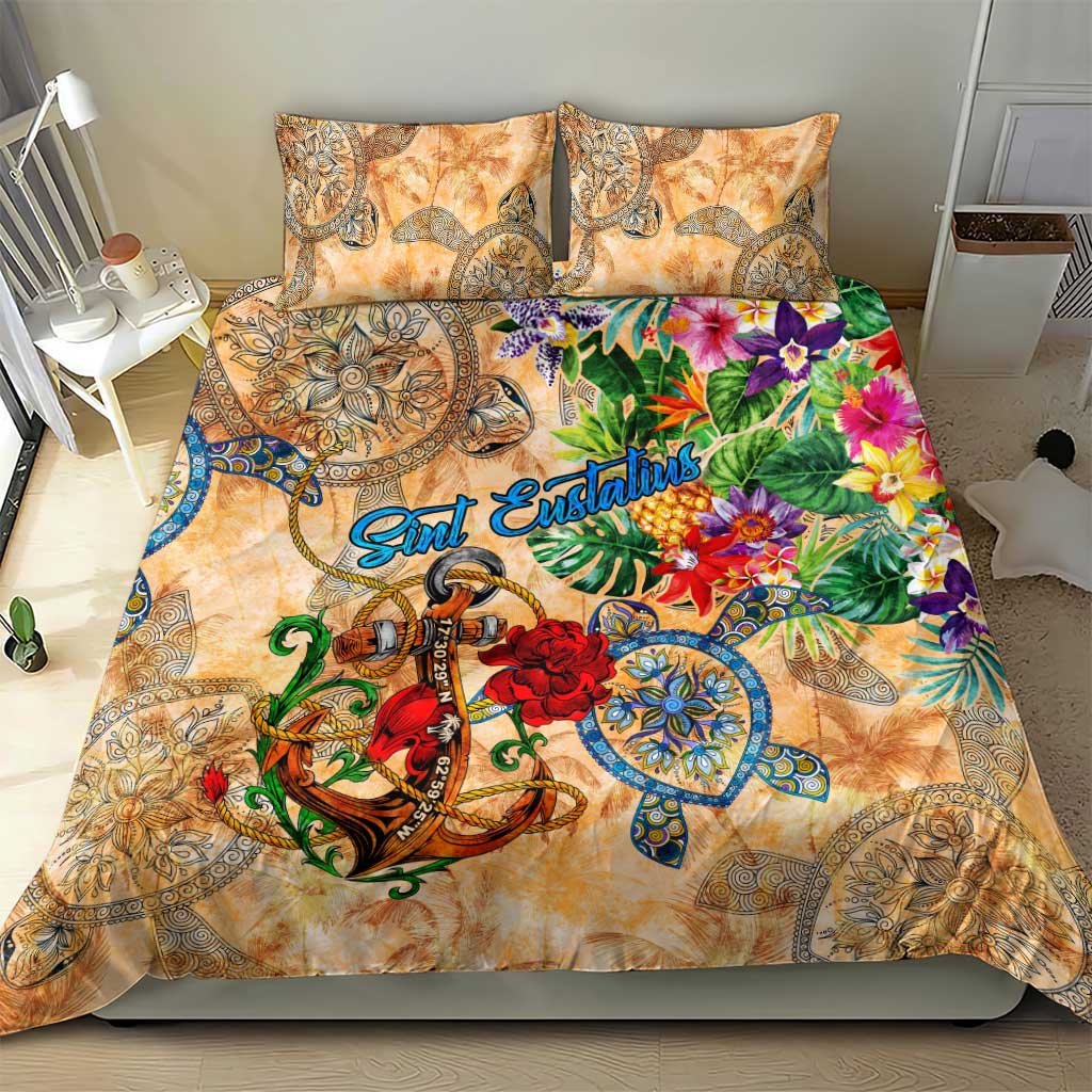 Sint Eustatius Bedding Set Geographic Coordinate Anchor - Turlte Tropical