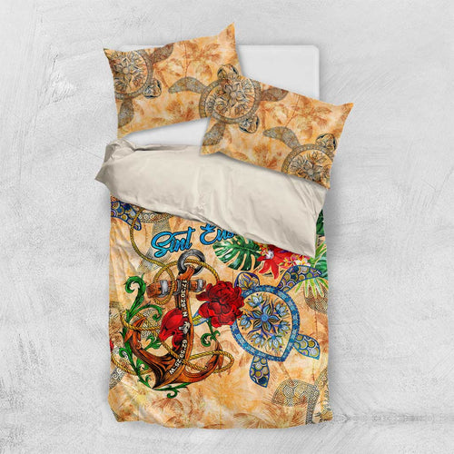 Sint Eustatius Bedding Set Geographic Coordinate Anchor - Turlte Tropical