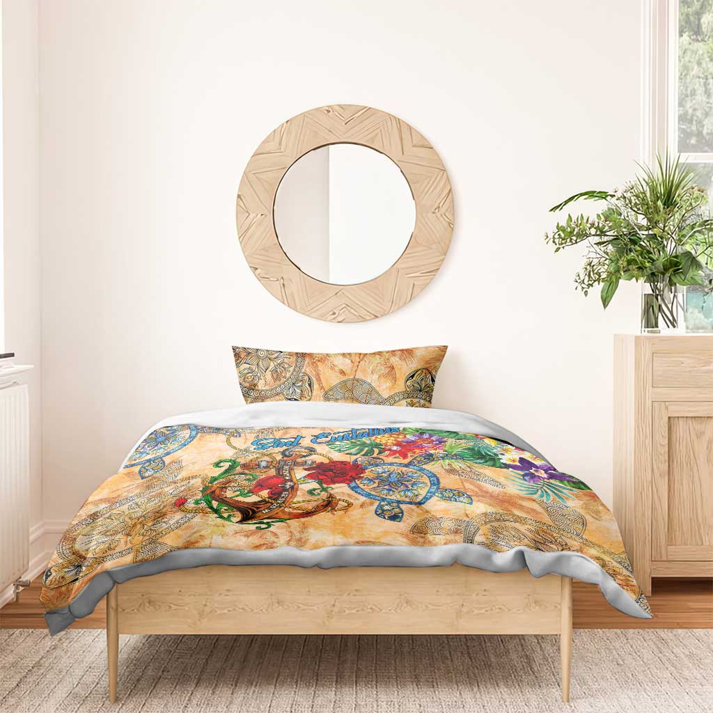 Sint Eustatius Bedding Set Geographic Coordinate Anchor - Turlte Tropical