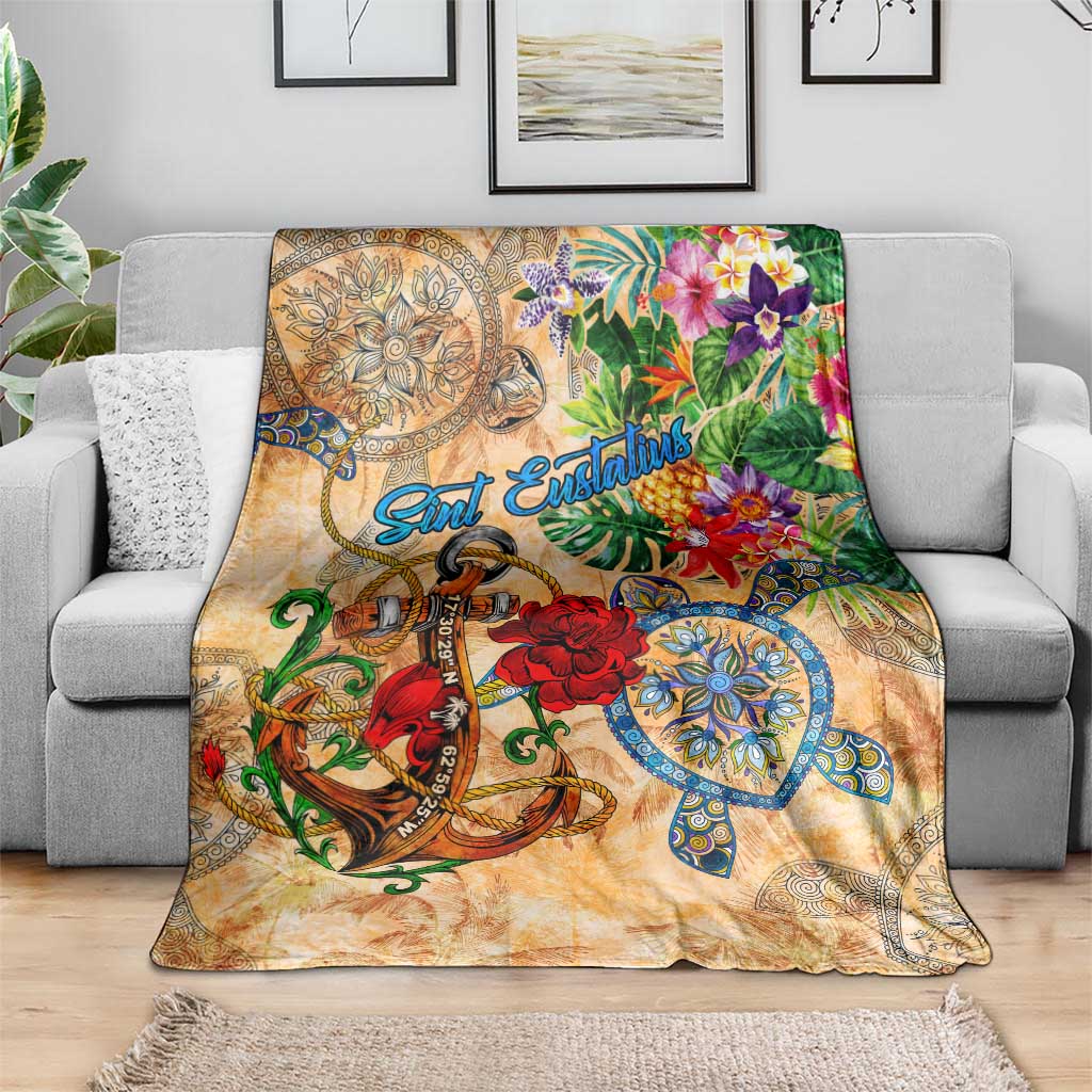 Sint Eustatius Blanket Geographic Coordinate Anchor - Turlte Tropical