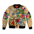 Sint Eustatius Bomber Jacket Geographic Coordinate Anchor - Turlte Tropical