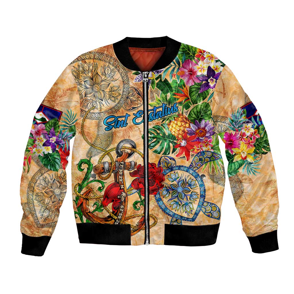 Sint Eustatius Bomber Jacket Geographic Coordinate Anchor - Turlte Tropical