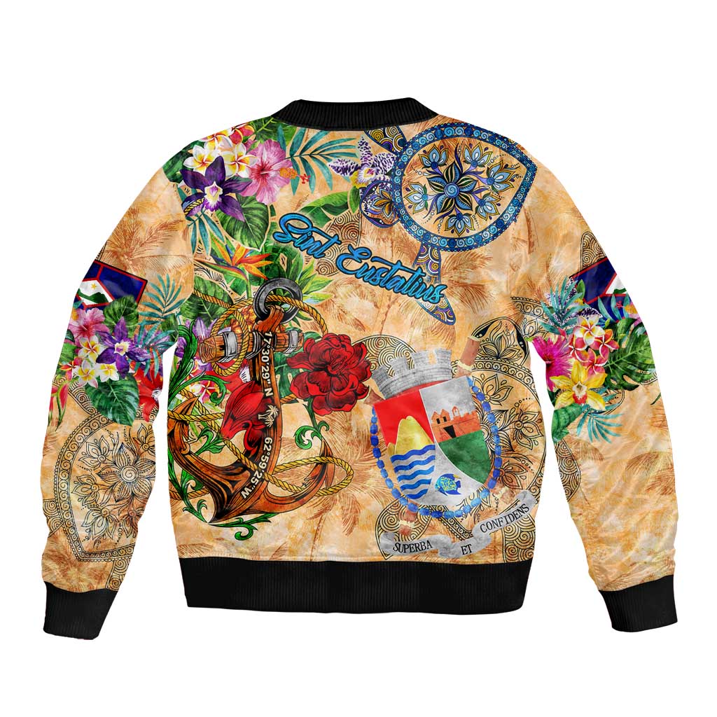 Sint Eustatius Bomber Jacket Geographic Coordinate Anchor - Turlte Tropical