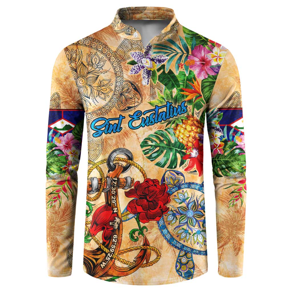 Sint Eustatius Button Sweatshirt Geographic Coordinate Anchor - Turlte Tropical