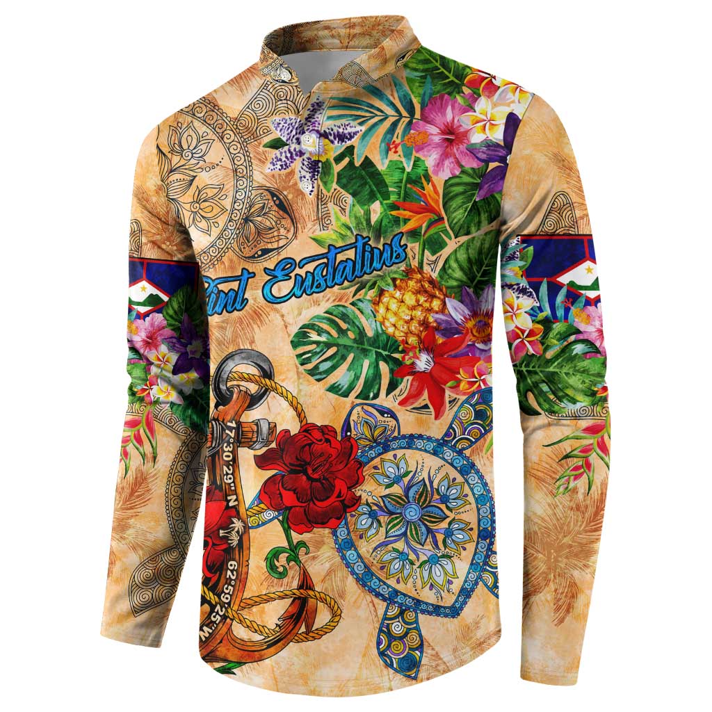 Sint Eustatius Button Sweatshirt Geographic Coordinate Anchor - Turlte Tropical