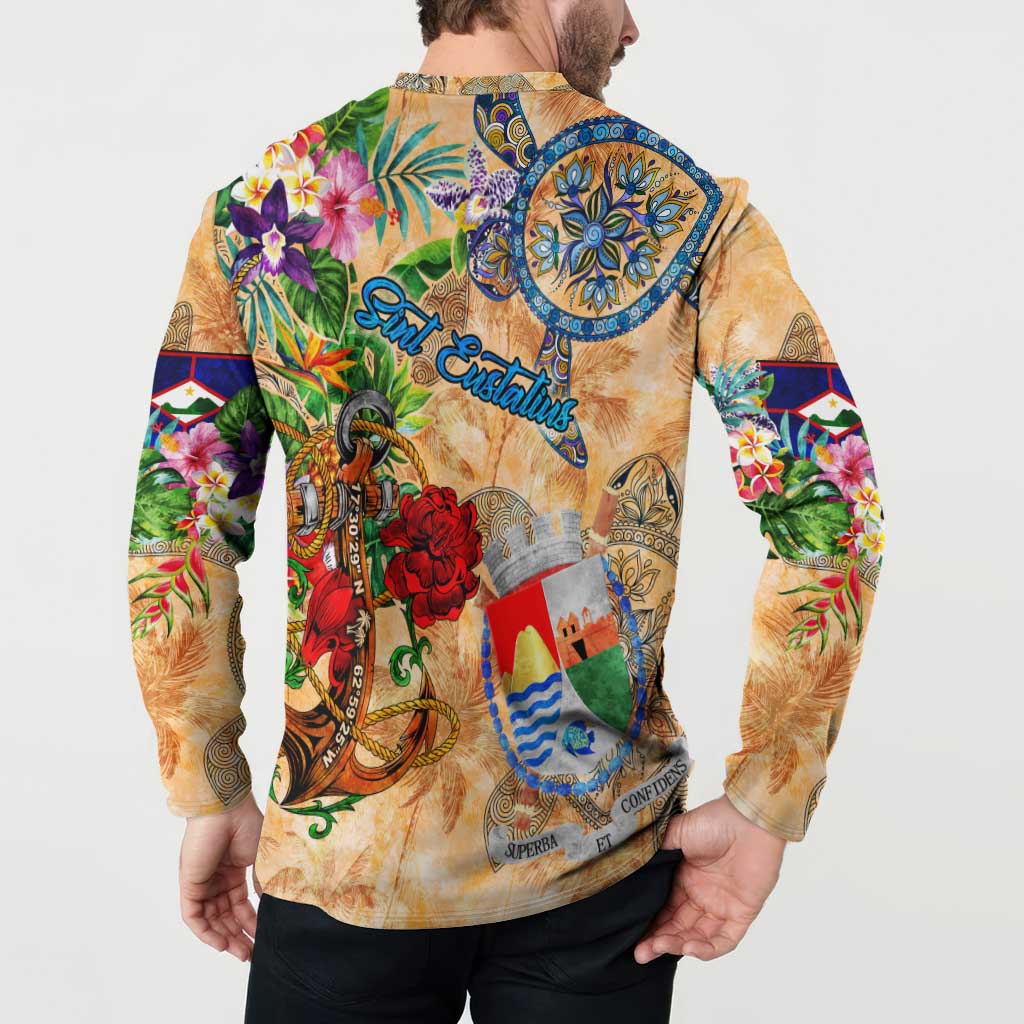 Sint Eustatius Button Sweatshirt Geographic Coordinate Anchor - Turlte Tropical