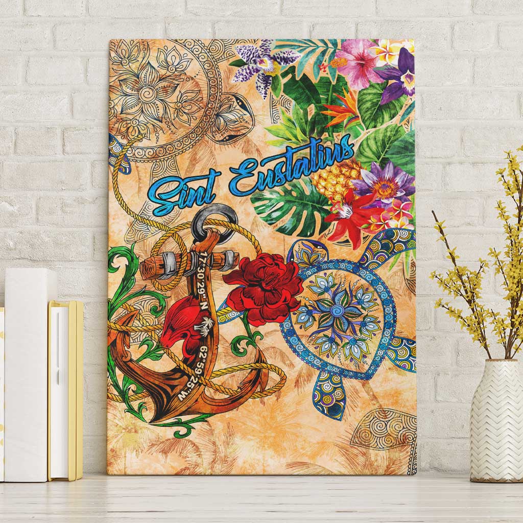 Sint Eustatius Canvas Wall Art Geographic Coordinate Anchor - Turlte Tropical