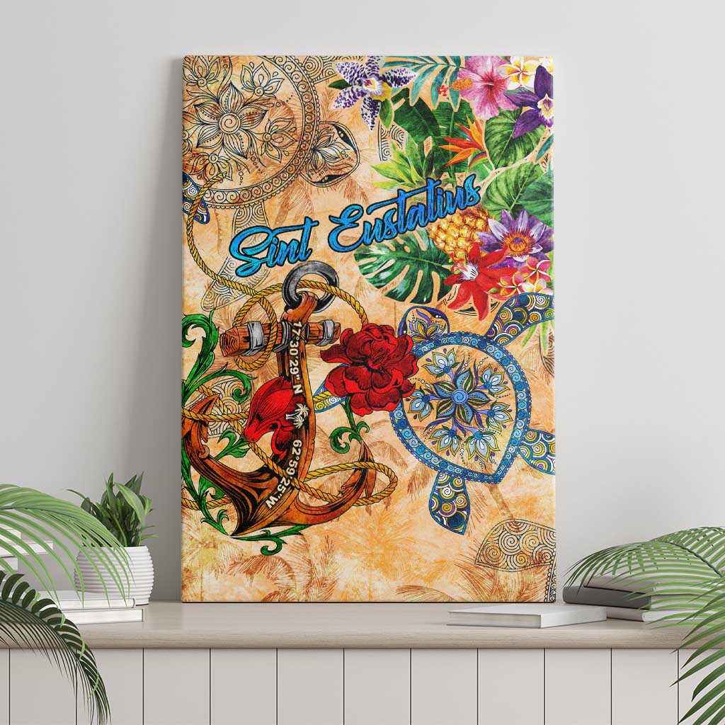 Sint Eustatius Canvas Wall Art Geographic Coordinate Anchor - Turlte Tropical