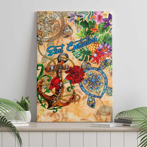 Sint Eustatius Canvas Wall Art Geographic Coordinate Anchor - Turlte Tropical