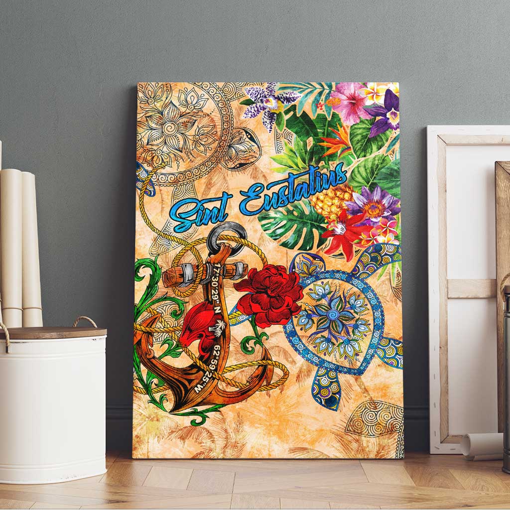 Sint Eustatius Canvas Wall Art Geographic Coordinate Anchor - Turlte Tropical