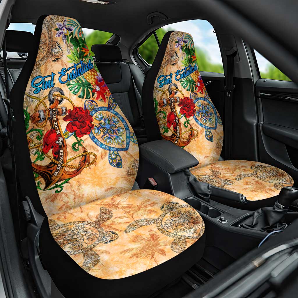 Sint Eustatius Car Seat Cover Geographic Coordinate Anchor - Turlte Tropical