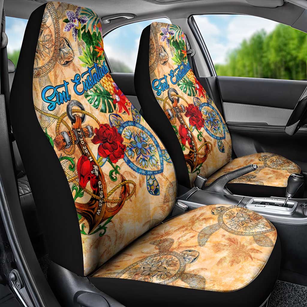 Sint Eustatius Car Seat Cover Geographic Coordinate Anchor - Turlte Tropical