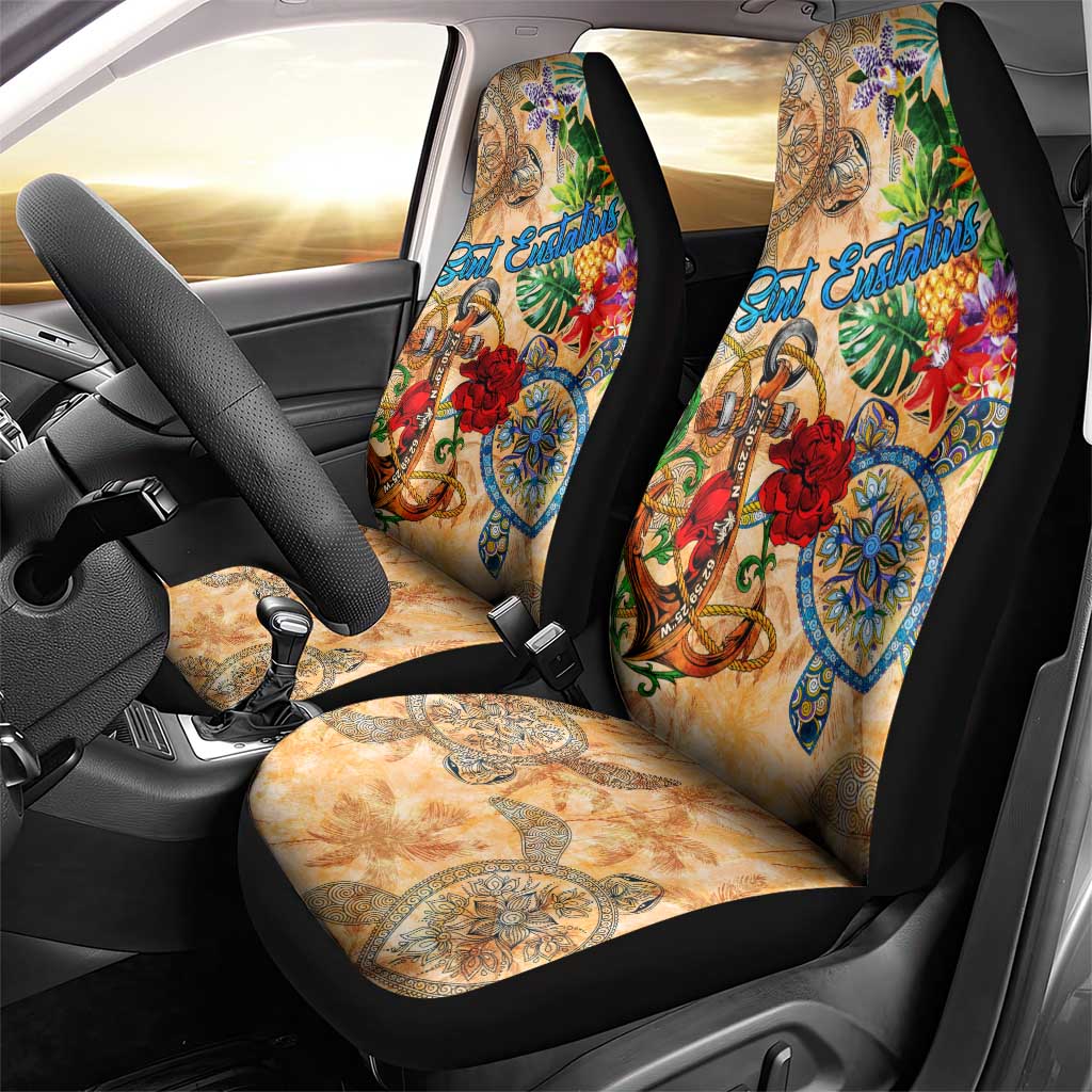 Sint Eustatius Car Seat Cover Geographic Coordinate Anchor - Turlte Tropical