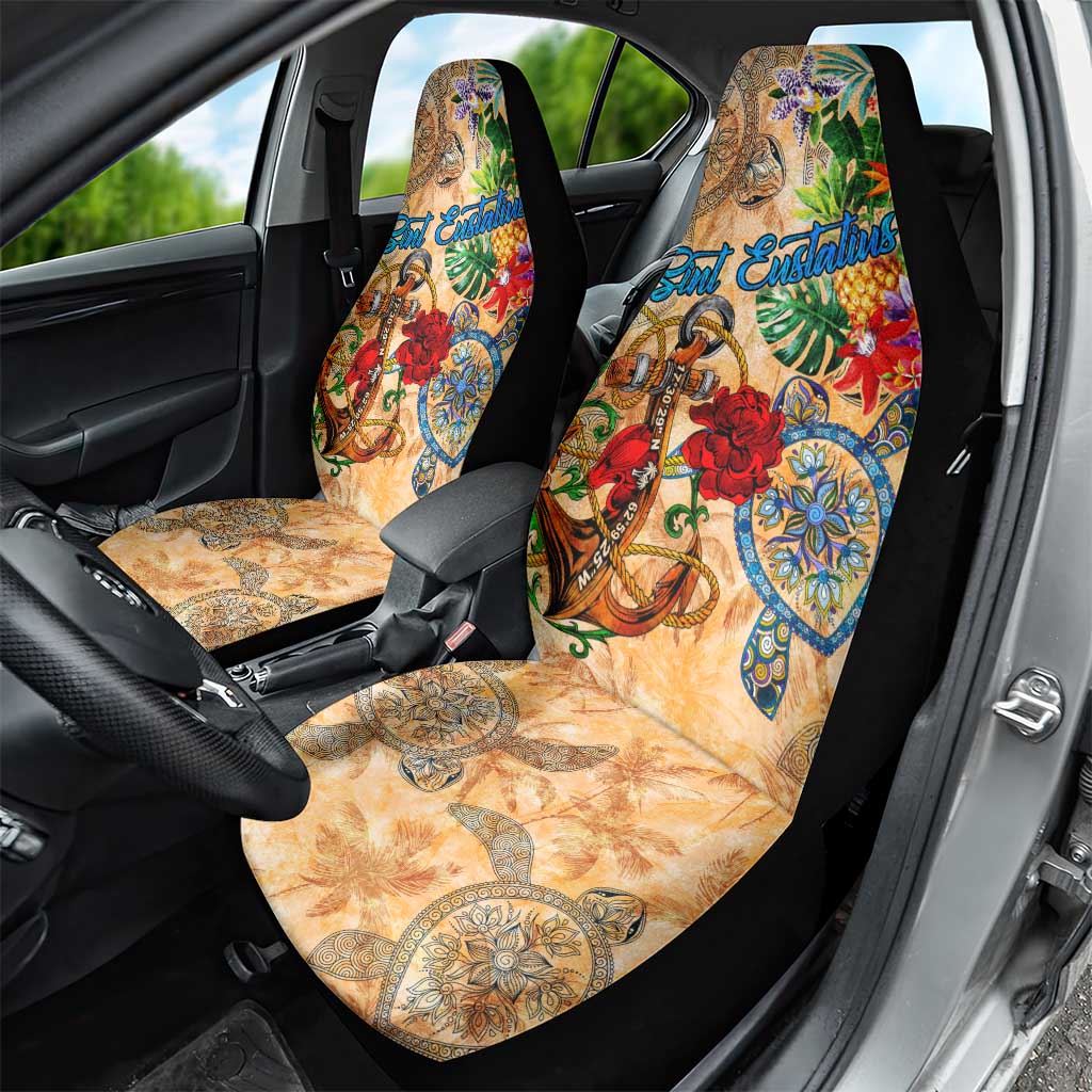 Sint Eustatius Car Seat Cover Geographic Coordinate Anchor - Turlte Tropical