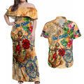 Sint Eustatius Couples Matching Off Shoulder Maxi Dress and Hawaiian Shirt Geographic Coordinate Anchor - Turlte Tropical