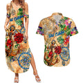 Sint Eustatius Couples Matching Summer Maxi Dress and Hawaiian Shirt Geographic Coordinate Anchor - Turlte Tropical