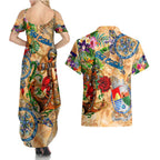 Sint Eustatius Couples Matching Summer Maxi Dress and Hawaiian Shirt Geographic Coordinate Anchor - Turlte Tropical