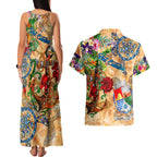 Sint Eustatius Couples Matching Tank Maxi Dress and Hawaiian Shirt Geographic Coordinate Anchor - Turlte Tropical