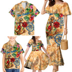 Sint Eustatius Family Matching Mermaid Dress and Hawaiian Shirt Geographic Coordinate Anchor - Turlte Tropical