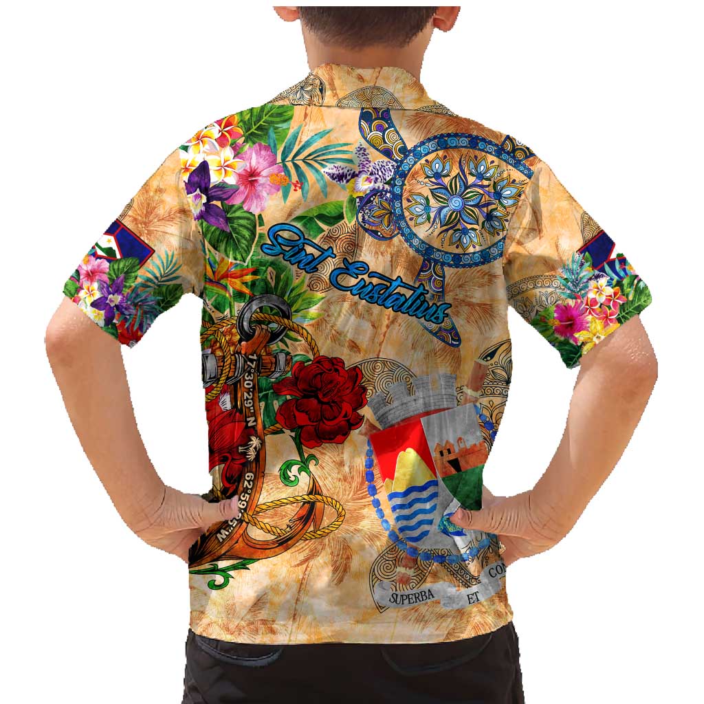 Sint Eustatius Family Matching Mermaid Dress and Hawaiian Shirt Geographic Coordinate Anchor - Turlte Tropical