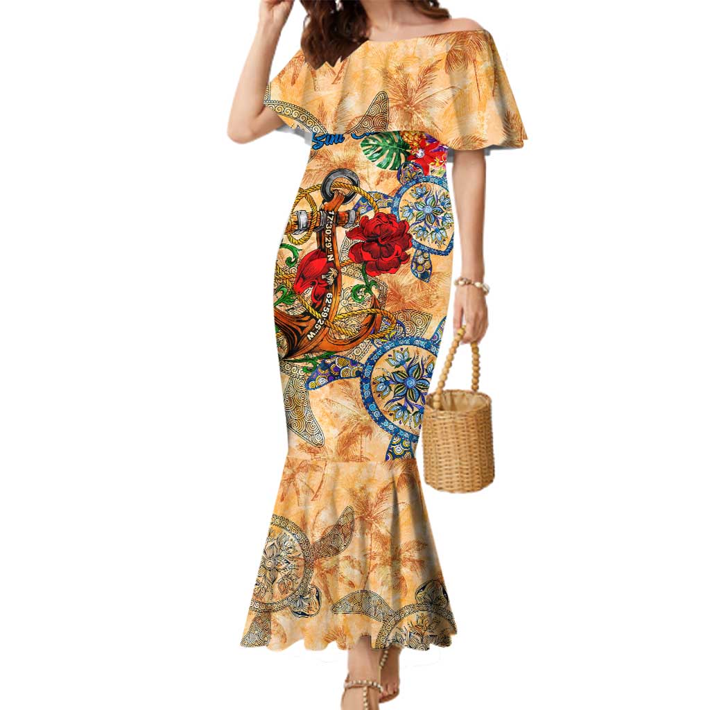 Sint Eustatius Family Matching Mermaid Dress and Hawaiian Shirt Geographic Coordinate Anchor - Turlte Tropical