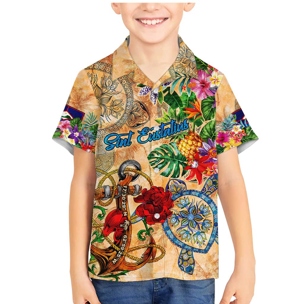 Sint Eustatius Family Matching Mermaid Dress and Hawaiian Shirt Geographic Coordinate Anchor - Turlte Tropical