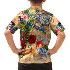 Sint Eustatius Family Matching Off The Shoulder Long Sleeve Dress and Hawaiian Shirt Geographic Coordinate Anchor - Turlte Tropical